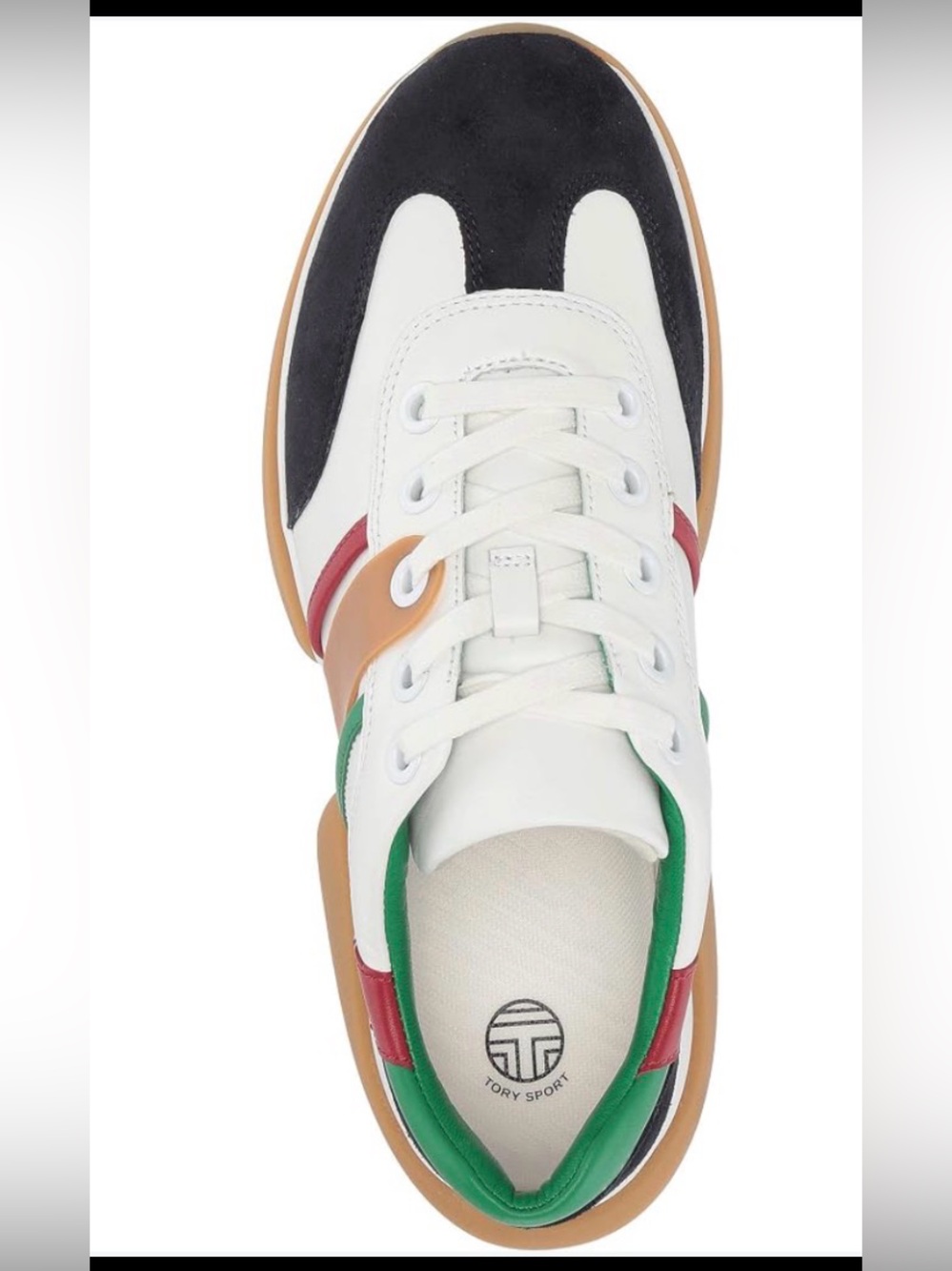 Tory Burch Sport White Sneakers with Green, Red, Tan & Black Accents